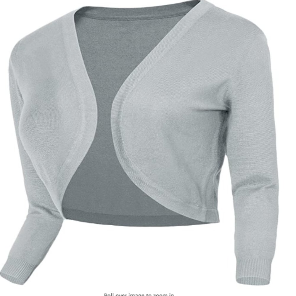 Cropped Cardigan V-Neck Button Down Knitted Sweater 3/4 Sleeve